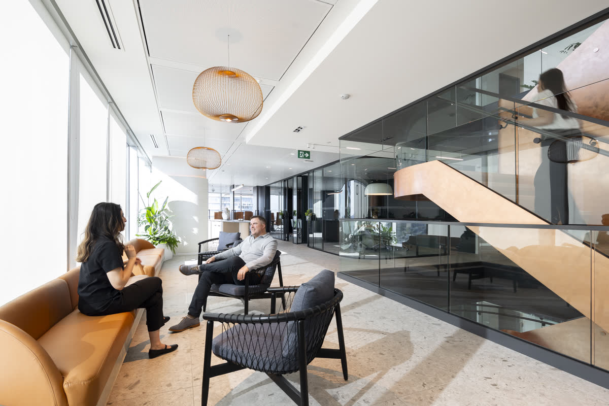 Completed office interior, lounge and stair