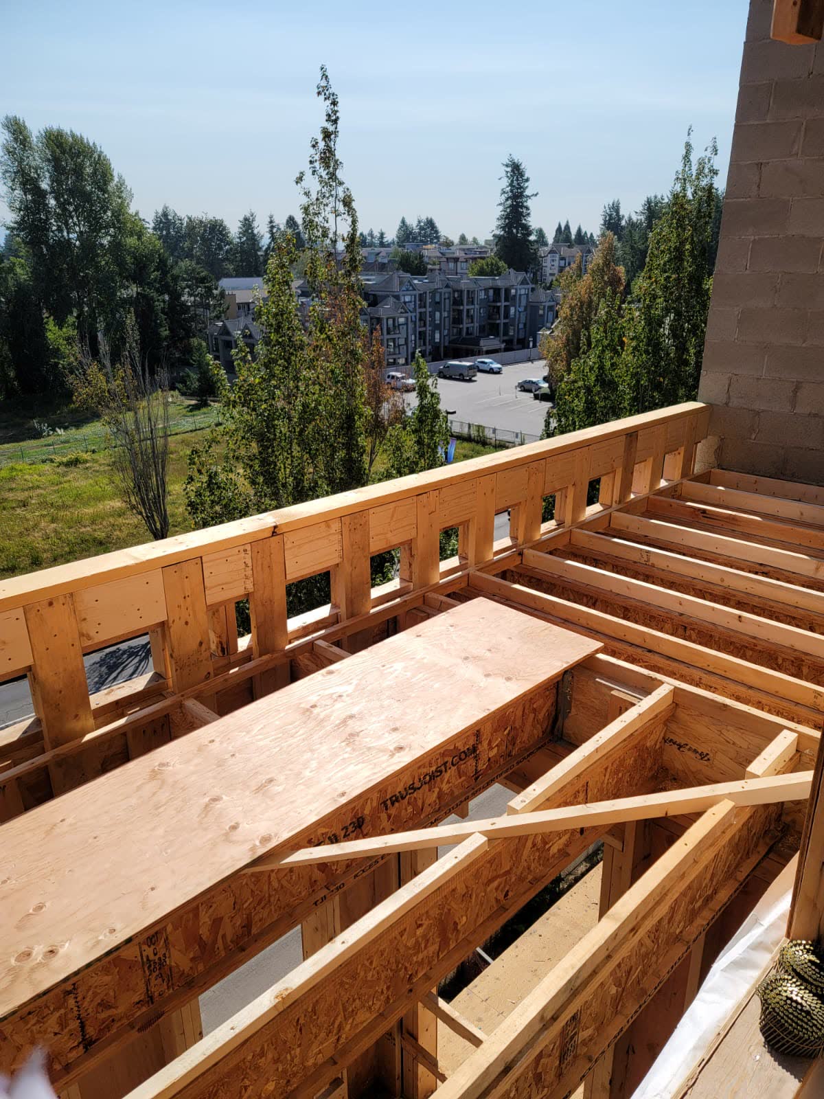 Conventional stick framing on site